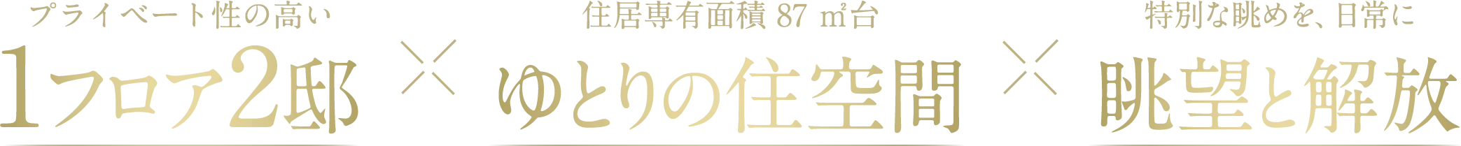 プライベート性の高い1フロア2邸×住居専有面積 87㎡台ゆとりの住空間×特別な眺めを、日常に 眺望と解放
